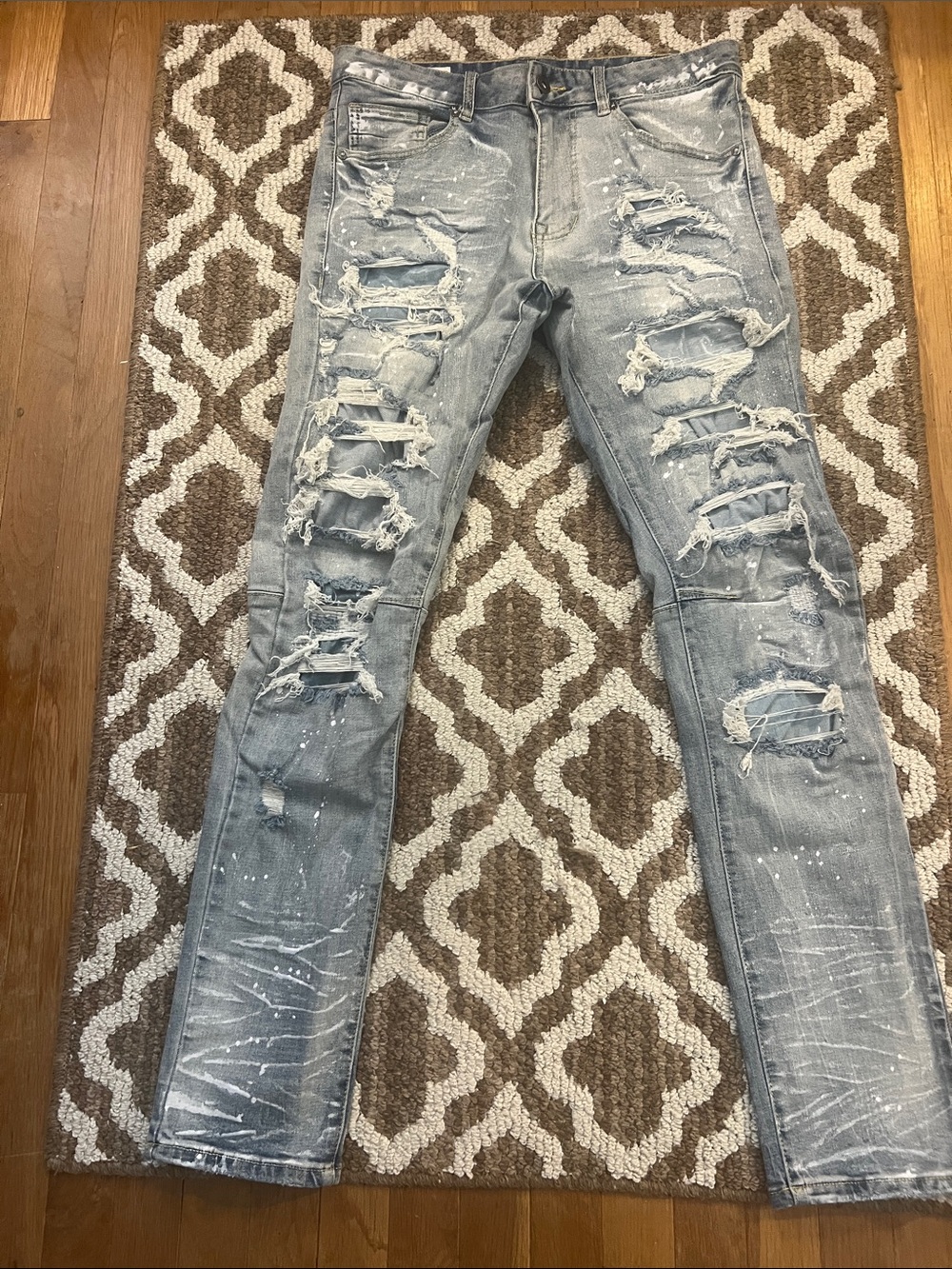 Men's Distressed Light Blue Ripped Jeans